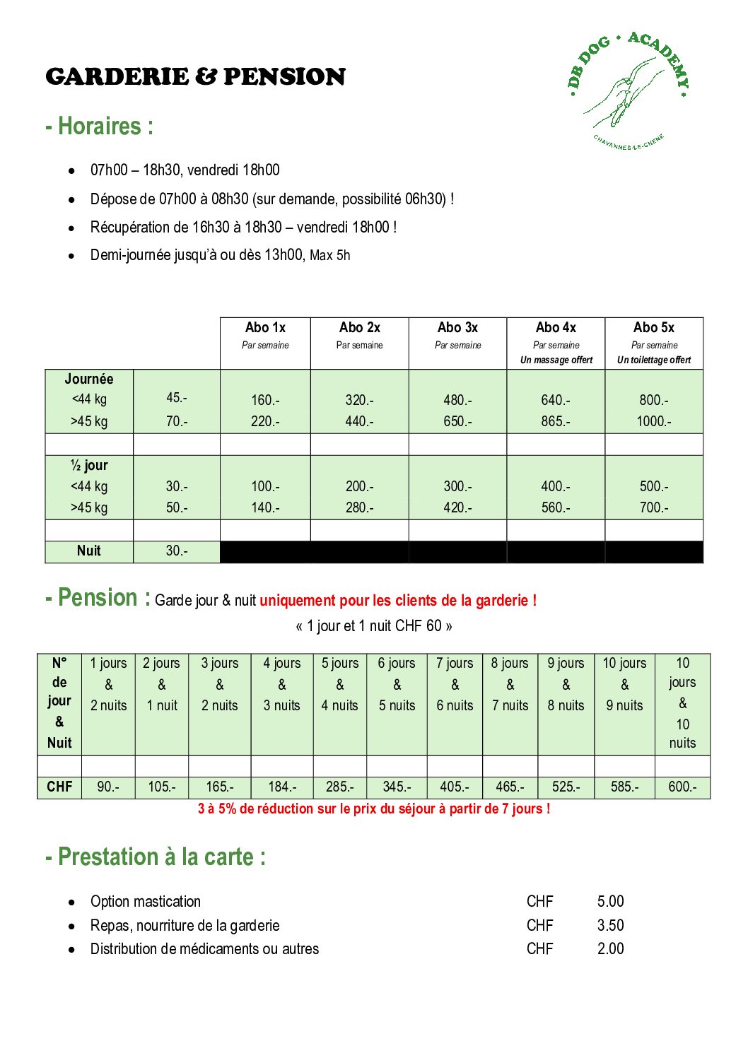 Prix garderie 2025-2026