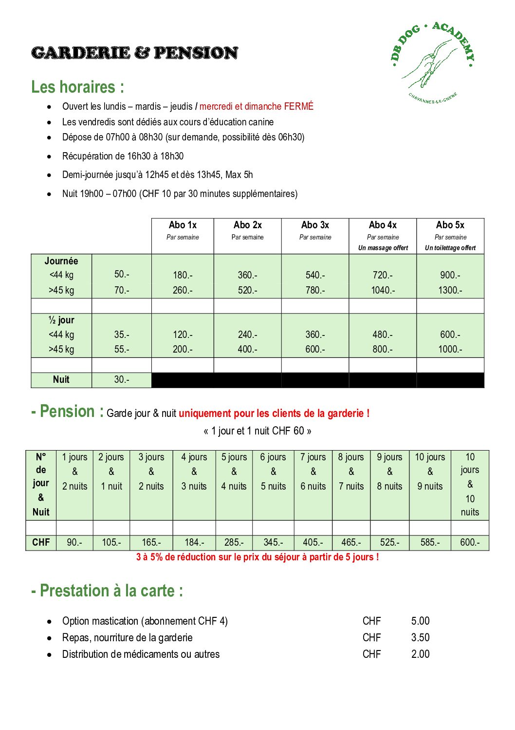 Prix garderie dès 01.2026